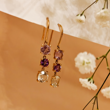 Ohrgehänge 14kt Amethyst & Prasiolith – “Crocus”