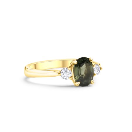 Verlobungsring 18kt Gelbgold – “Grüner Saphir & Brillanten”