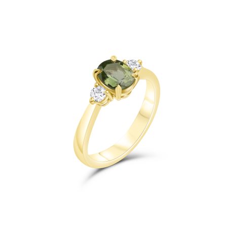 Verlobungsring 18kt Gelbgold – “Grüner Saphir & Brillanten”