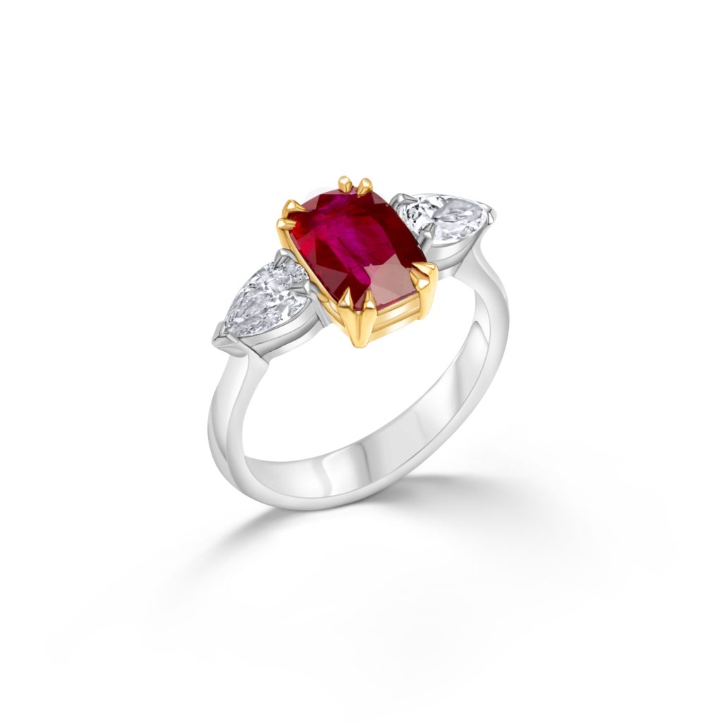 Rubin und Burma 18kt Weissgold Ring mit Zertifiziert Diamant