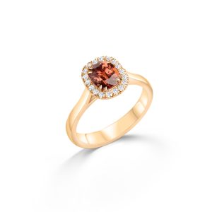 18 kt Gelbgoldring mit Spinell und Brillanten – “Peach”