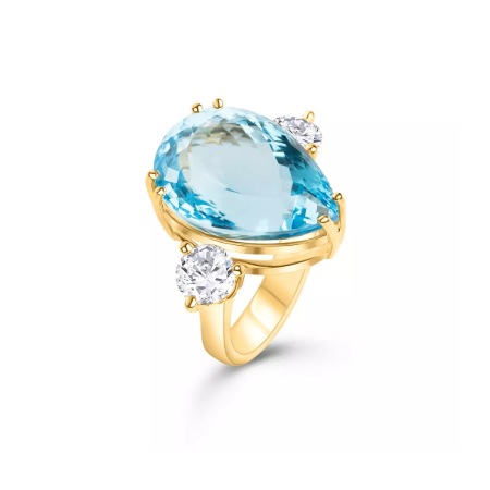 Ring 18kt Gold Blauer Topas & Moissanit – “Statement”