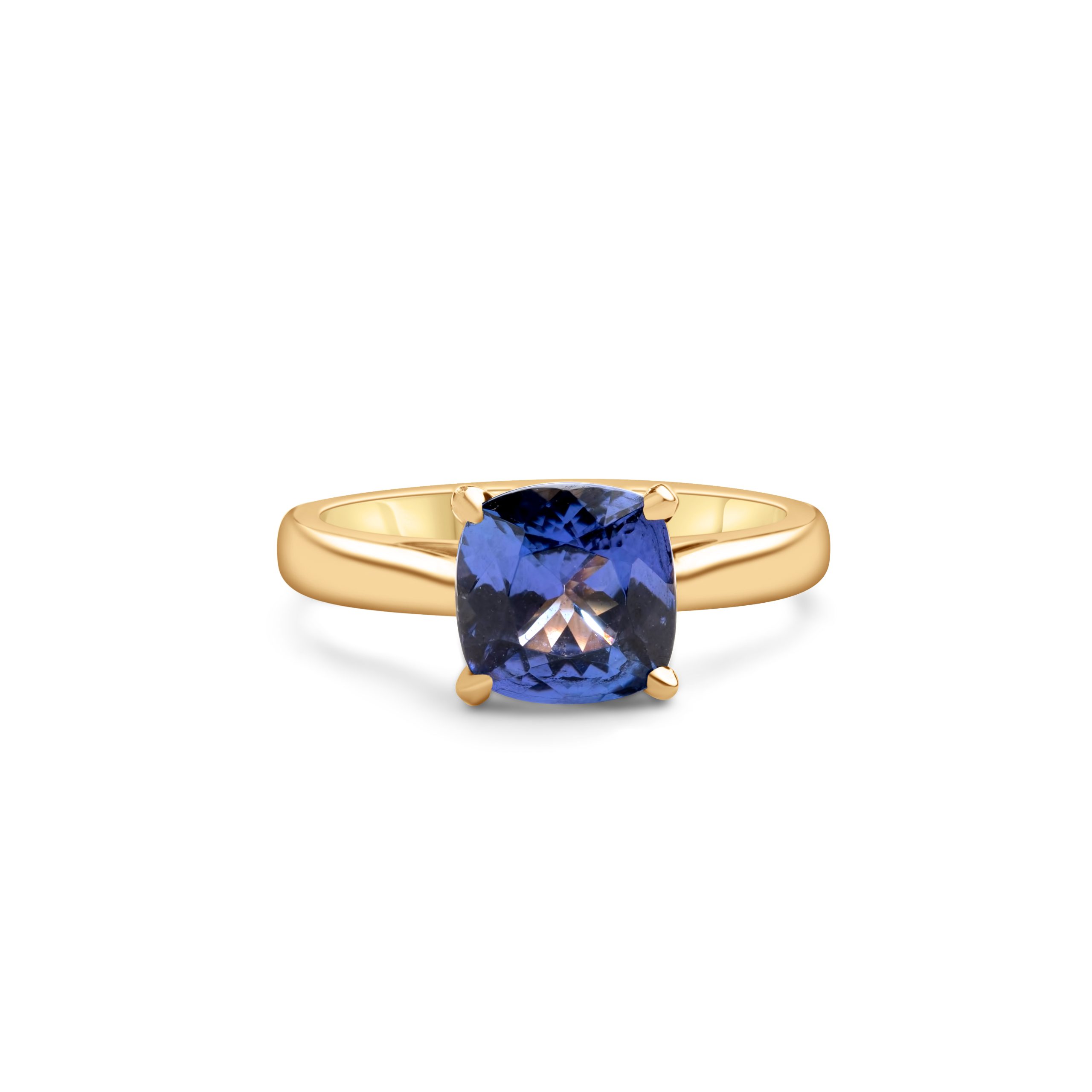 Ring Gelbgold Tansanit Kissenschliff blau