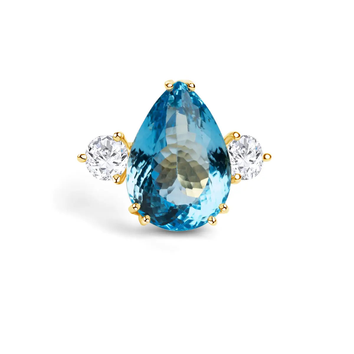 Verlobungsring Gelbgold Blauer Topas Moissanit Blau