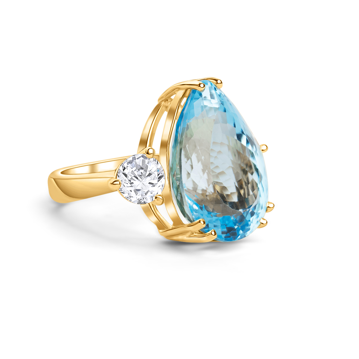 Verlobungsring Gelbgold Blauer Topas Moissanit Blau