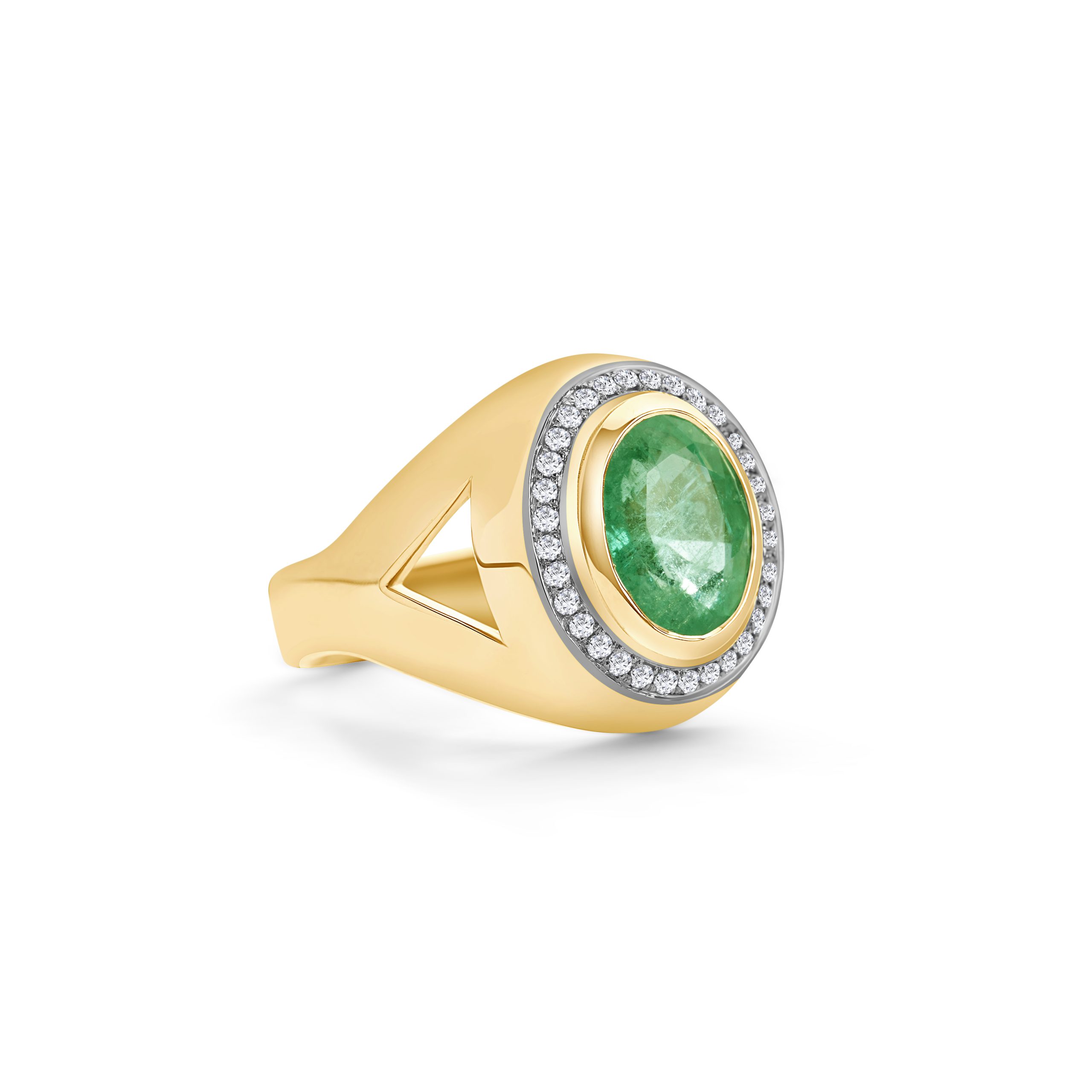 Verlobungsring 18kt Gelbgold Smaragd Diamant grün