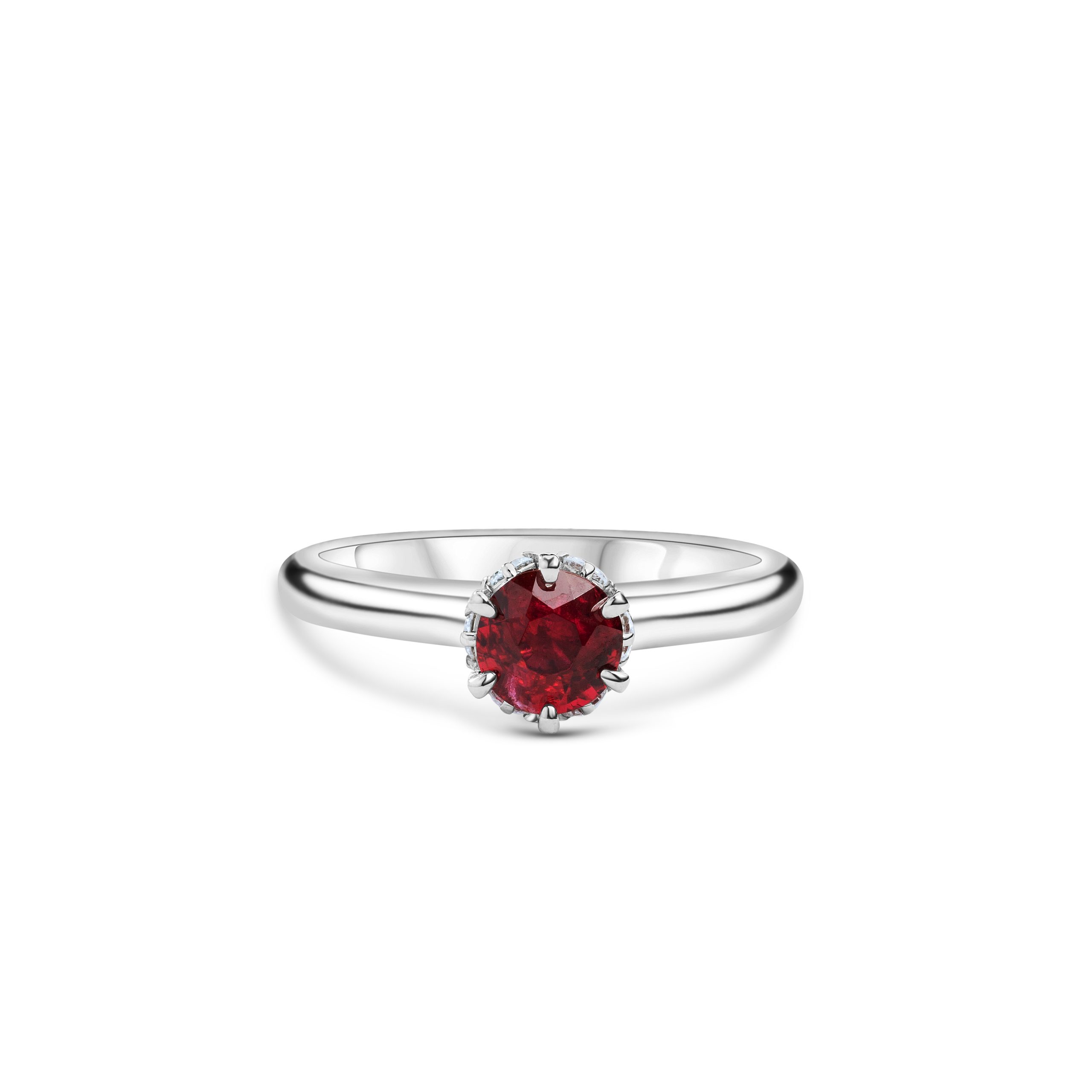 Echter Diamantring aus Weißgold, rundes Spinell-Schliff-Stein und Brillanten im klassischen Solitär-Design – elegantes Verlobungs- oder Hochzeitsring