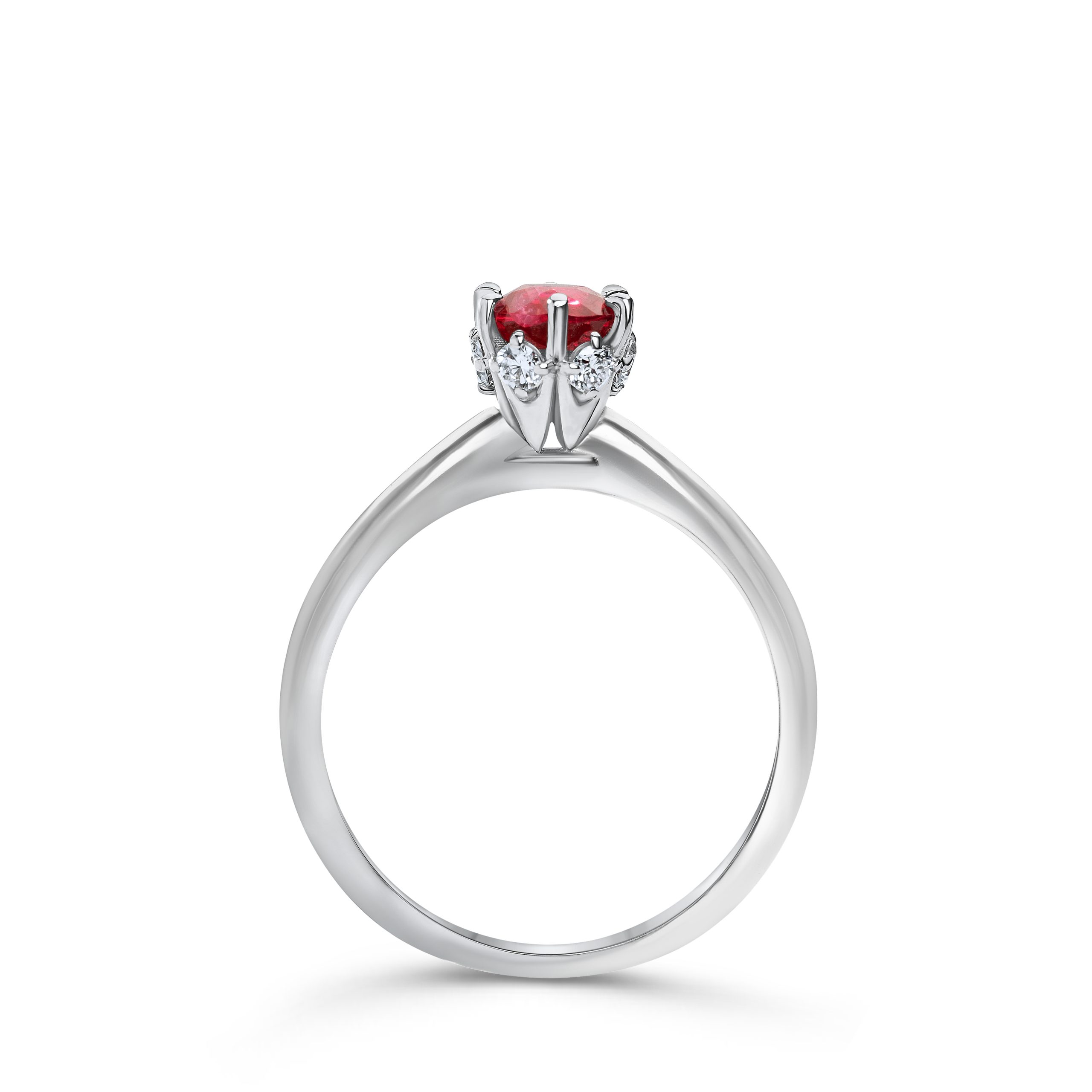 Echter Diamantring aus Weißgold, rundes Spinell-Schliff-Stein und Brillanten im klassischen Solitär-Design – elegantes Verlobungs- oder Hochzeitsring