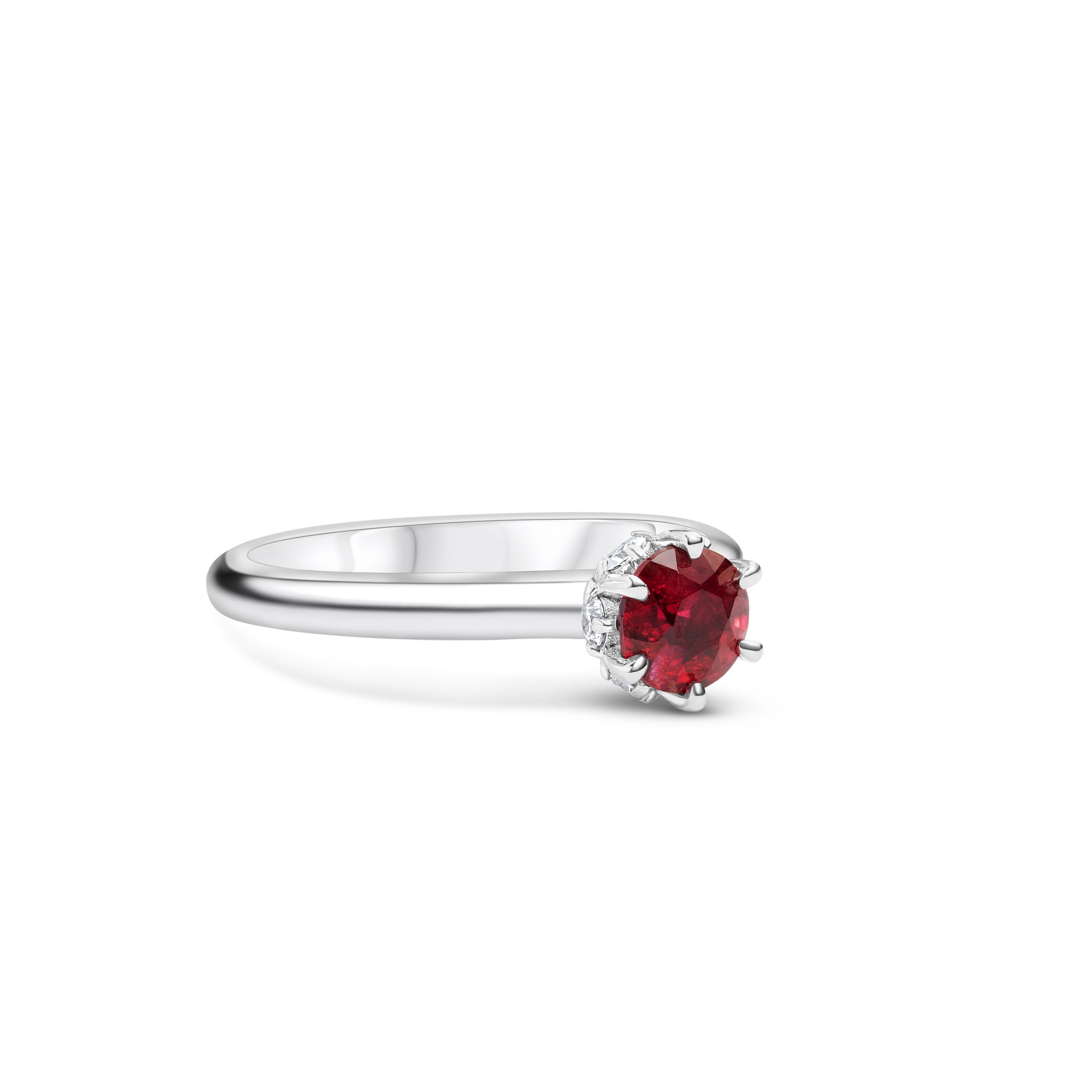 Echter Diamantring aus Weißgold, rundes Spinell-Schliff-Stein und Brillanten im klassischen Solitär-Design – elegantes Verlobungs- oder Hochzeitsring