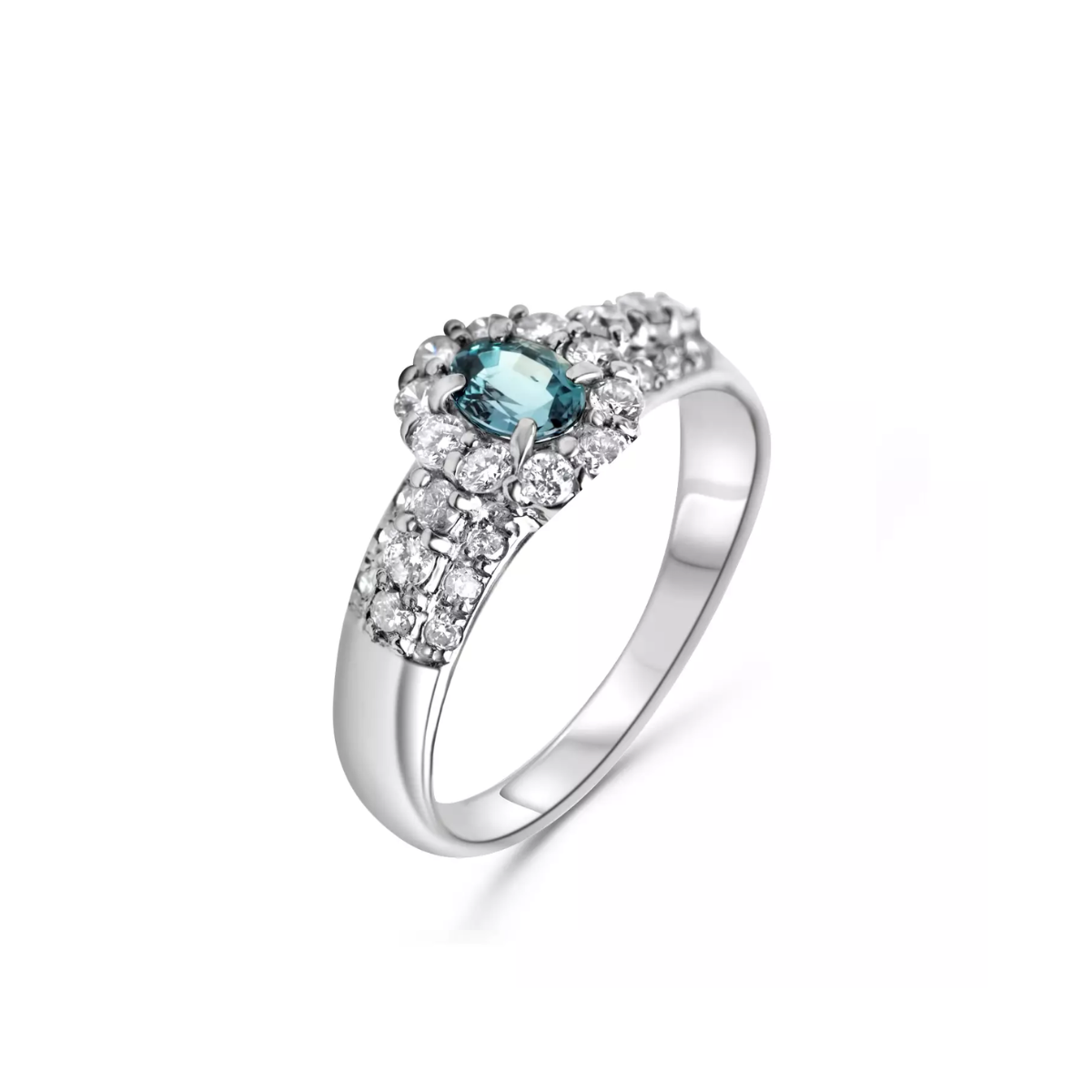 Exklusiver Platinring mit 0,4ct Alexandrit und 0,5ct Brillanten in Nahaufnahme