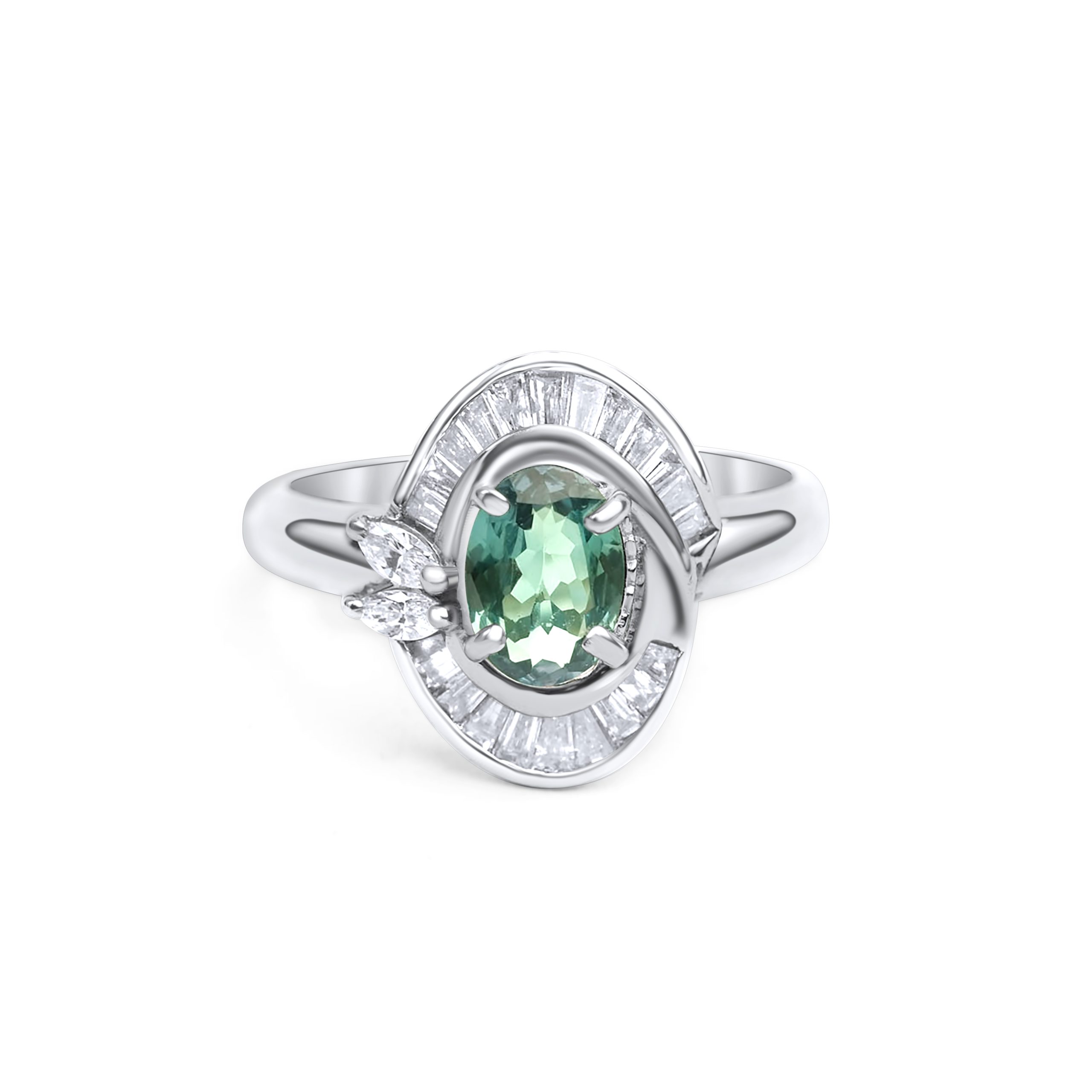 Platinring mit Alexandrit und Diamanten – luxuriöser Damenring mit Farbwechsel-Edelstein