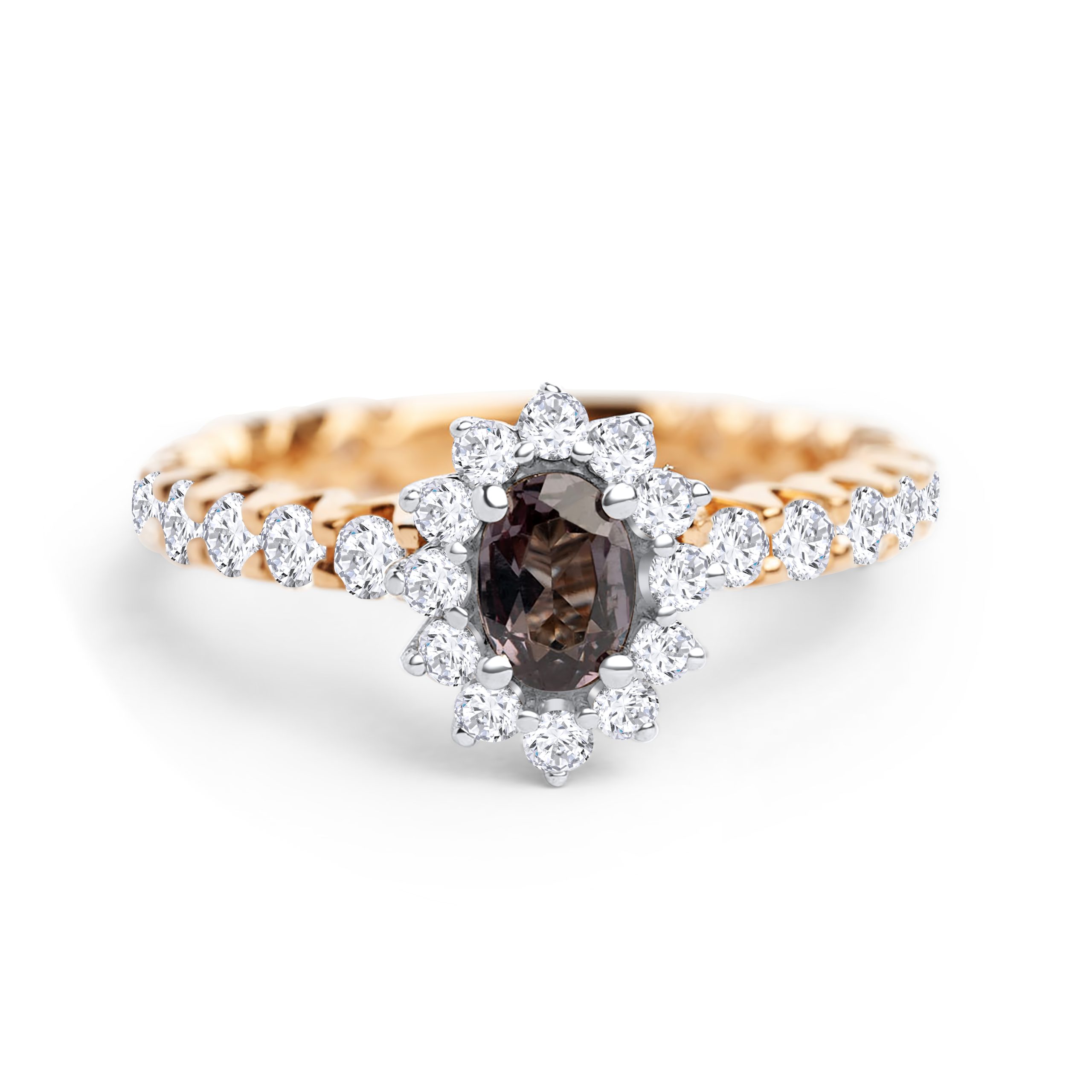 Alexandrit Rosegoldring mit Brillanten