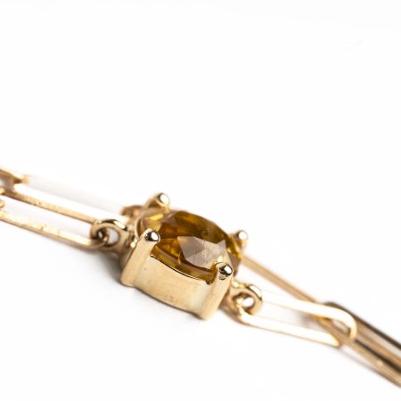 Zarte Armkette aus 14kt-Gold mit Saphir – “Paper Clip”