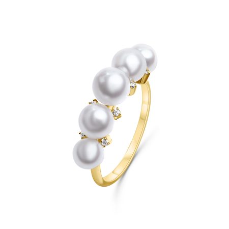 18kt Gelbgoldring mit Akoya-Perlen und Diamanten
