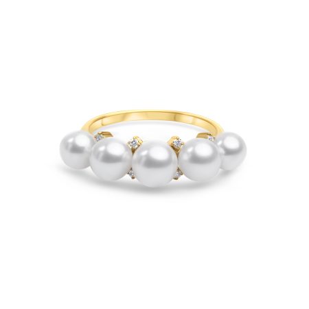 18kt Gelbgoldring mit Akoya-Perlen und Diamanten
