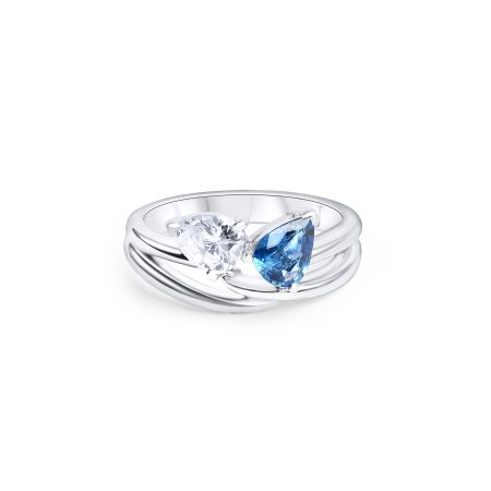 Ring mit Diamant-Tropfen & Saphir