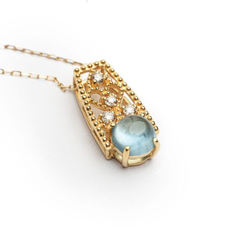 18kt Gold Anhänger – runder Aquamarin & Diamanten
